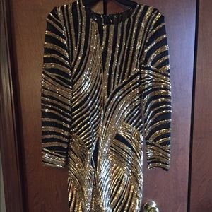 Long sleeve Black and gold sequin dress